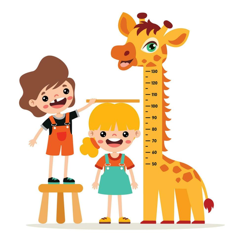 desenho animado ilustração do criança medindo altura vetor