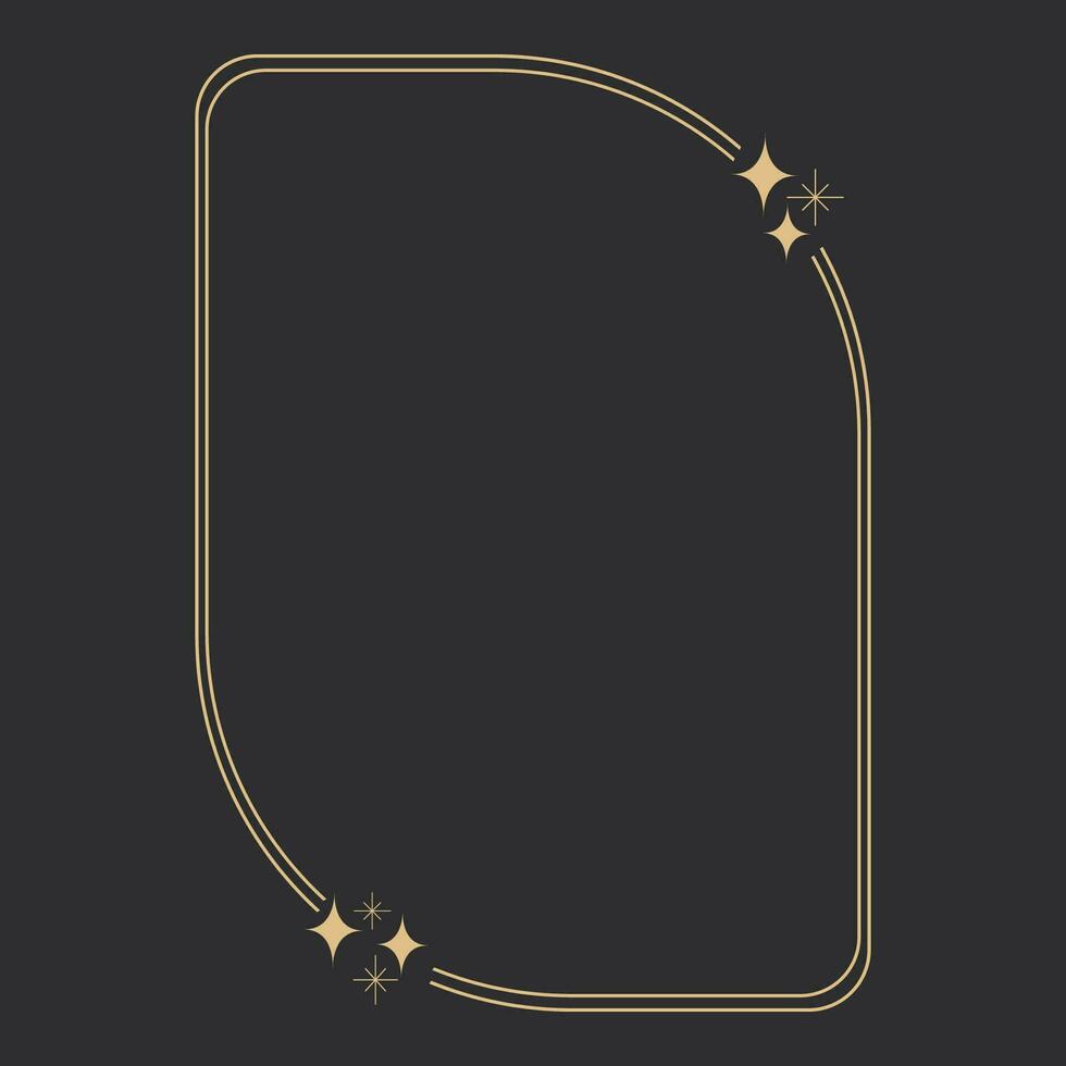 dourado celestial quadro, fronteira, arco linha arte esotérico mínimo decoração com brilhos isolado em Sombrio fundo. vetor ilustração