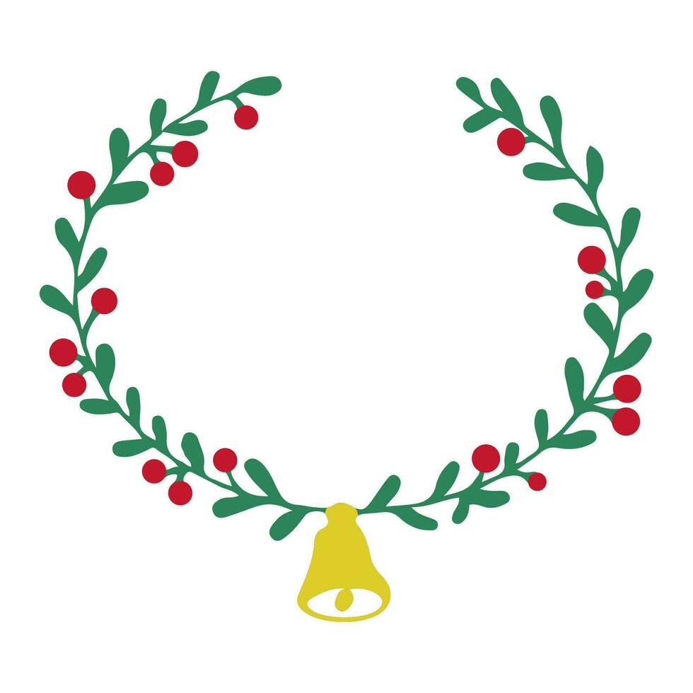 Natal vegetação festão, círculo quadro, Armação com arco, bagas, folhas dentro rabisco estilo isolado em branco fundo. simples mão desenhado inverno decoração. vetor ilustração