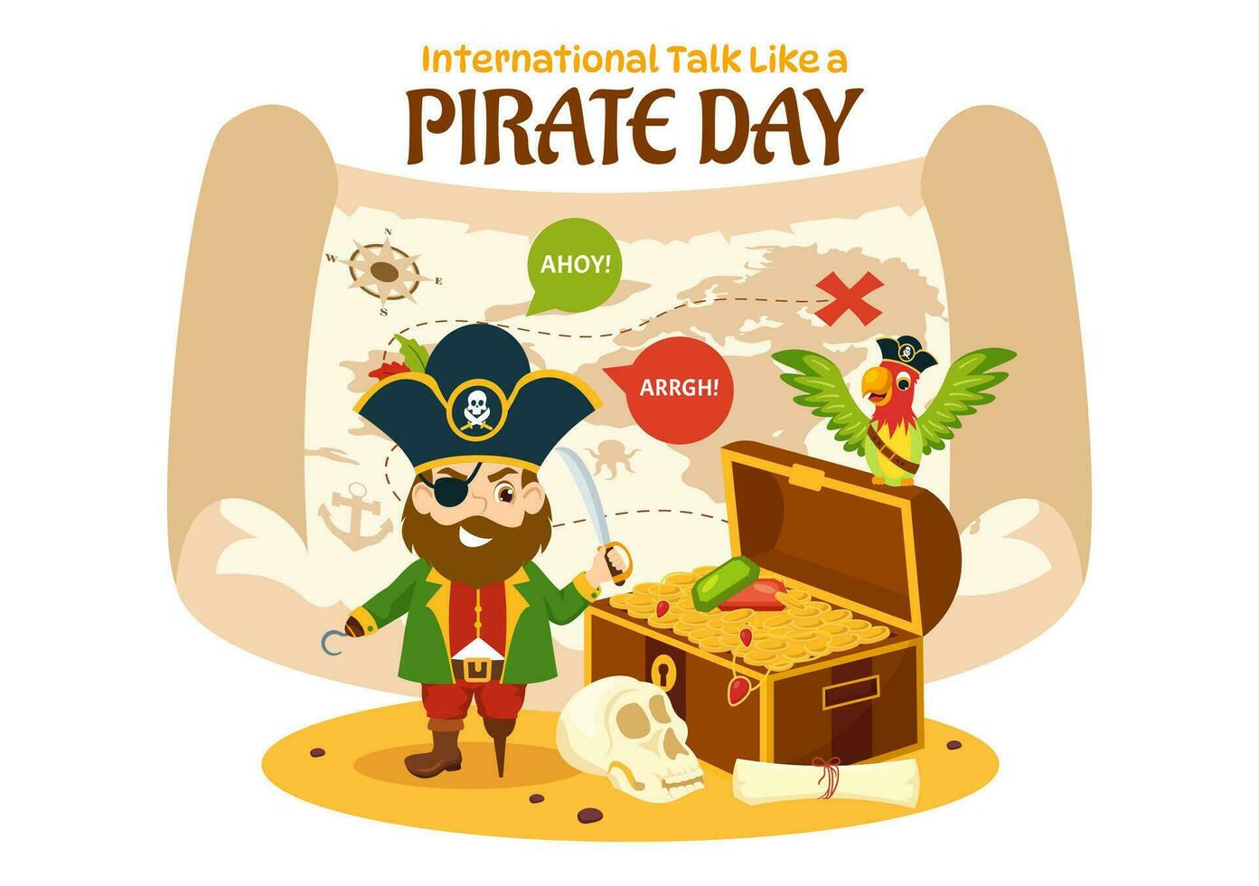 internacional conversa gostar uma pirata dia vetor ilustração com fofa piratas desenho animado personagem dentro mão desenhado para rede bandeira ou aterrissagem página modelos