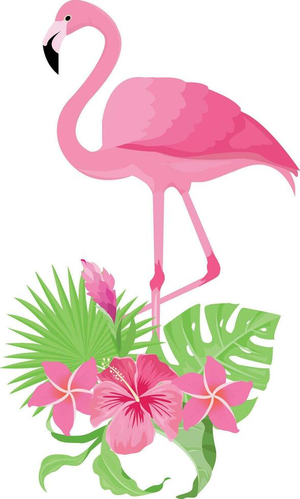 verão Projeto com tropical folhas e flamingo pássaro vetor