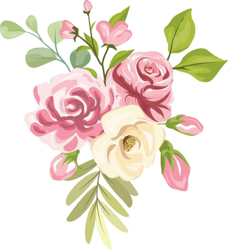 flor ramalhete com lindo rosas e folhas vetor
