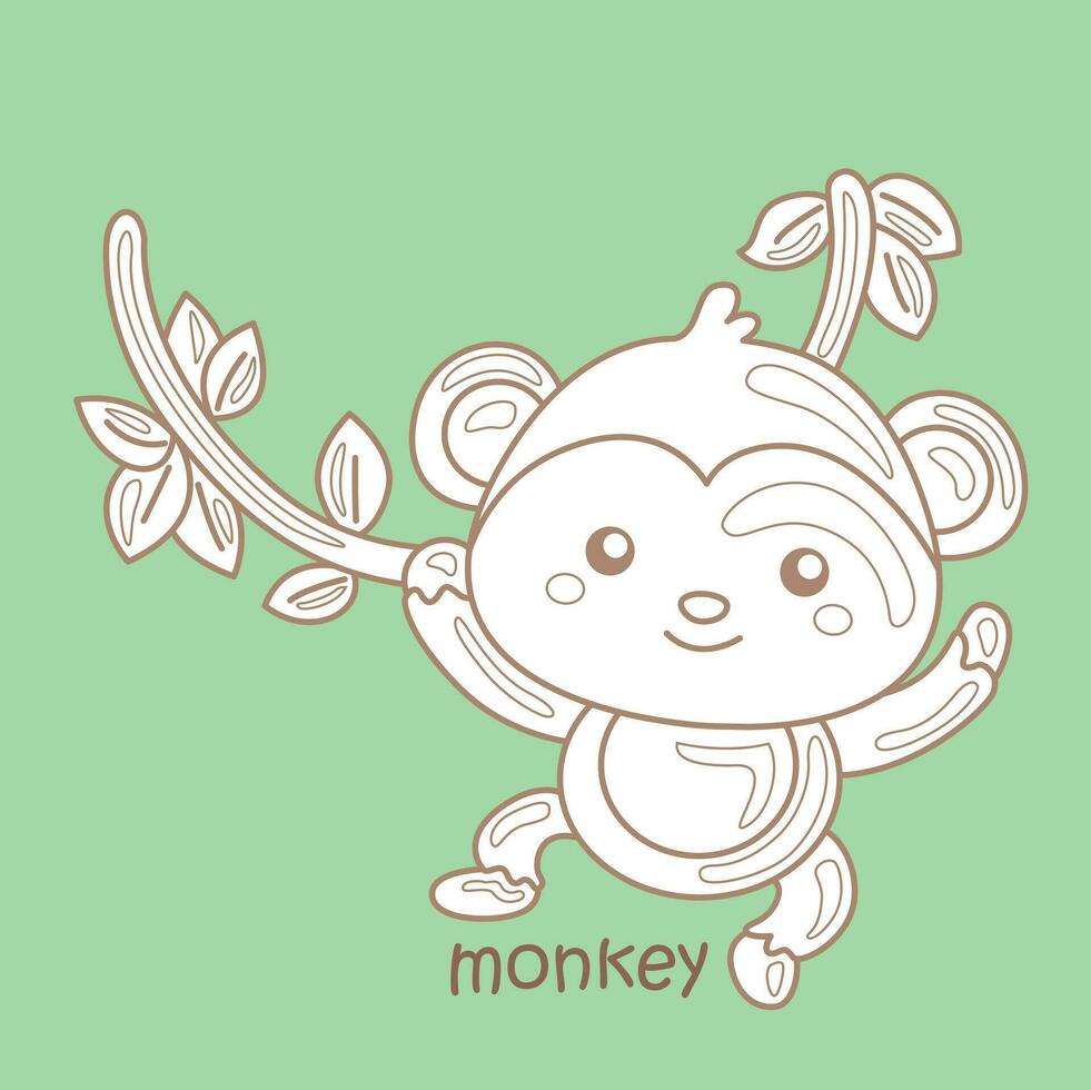 alfabeto m para macaco vocabulário escola lição desenho animado digital carimbo esboço vetor