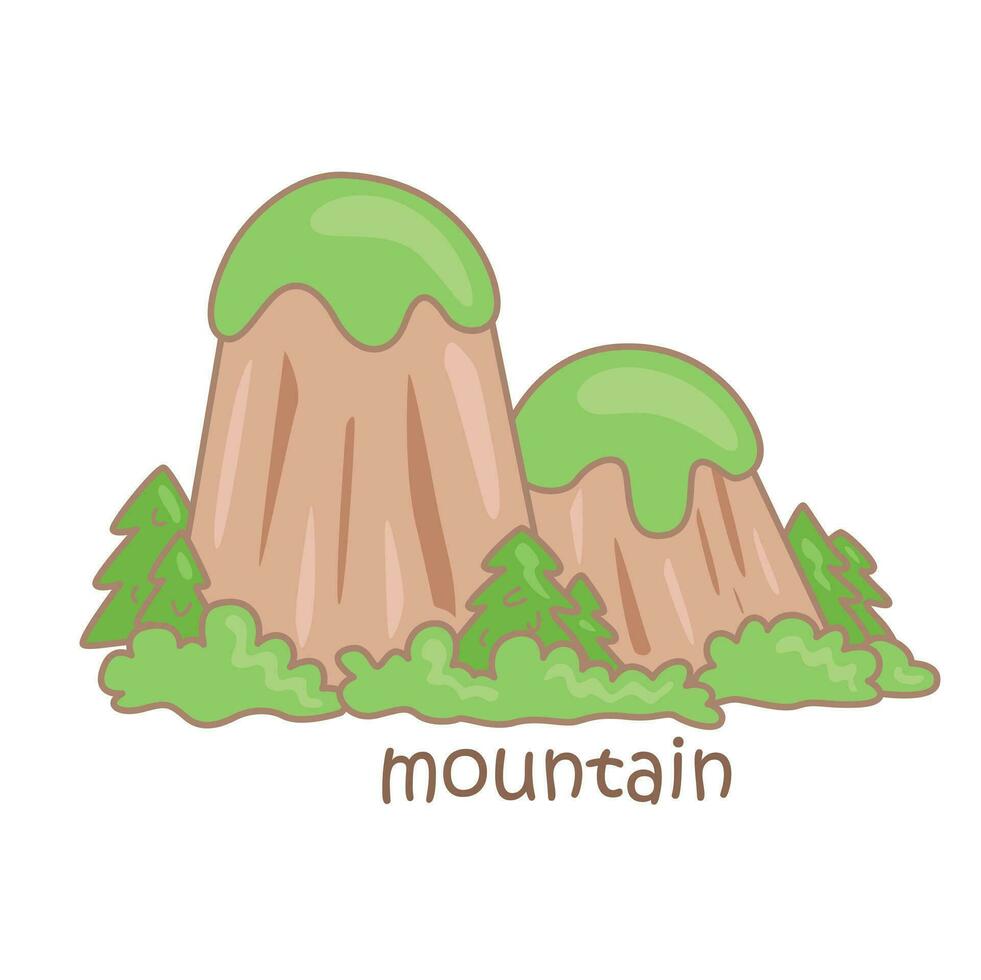 alfabeto m para montanha vocabulário escola lição desenho animado ilustração vetor clipart adesivo