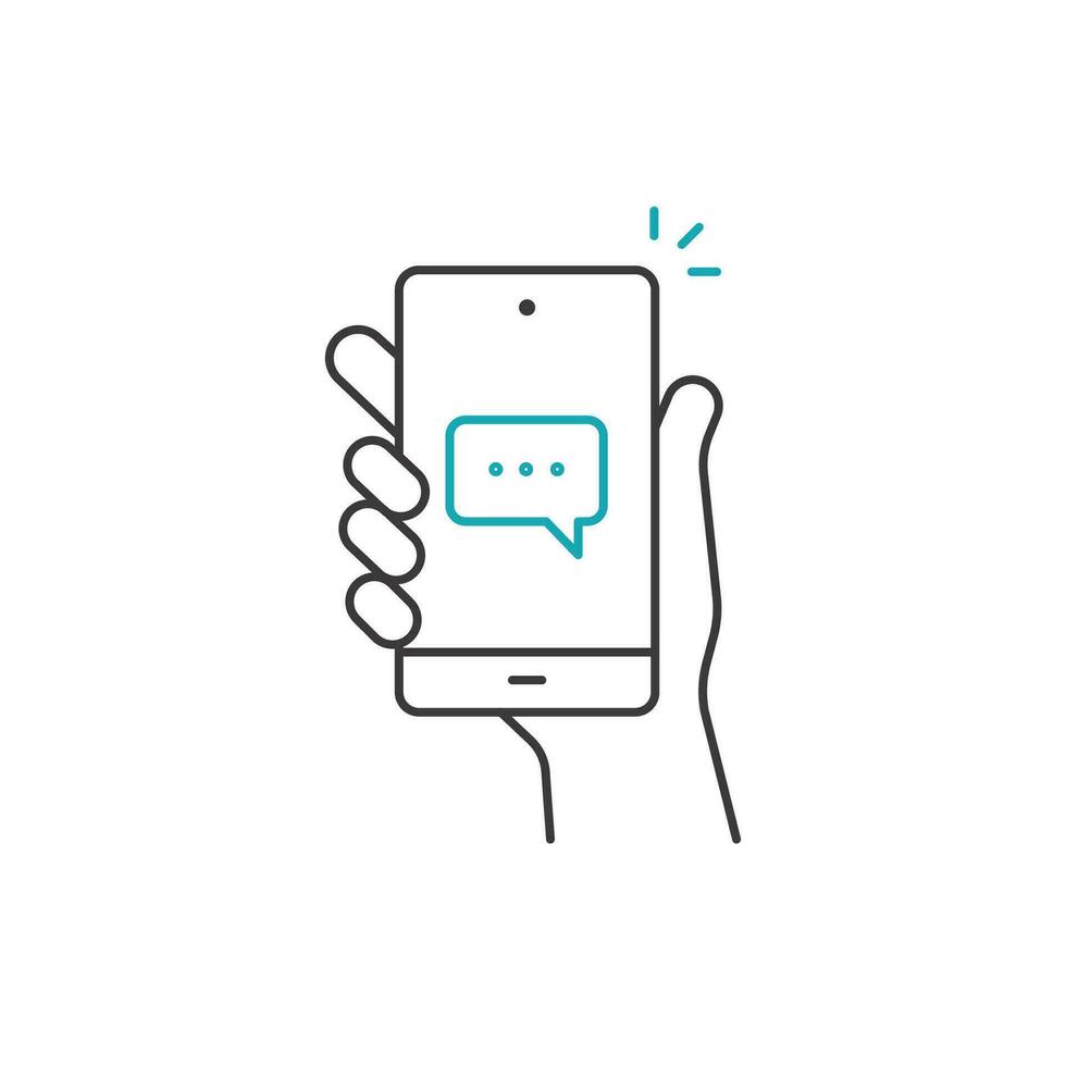 mão aguarde Smartphone, o email enviar, Novo mensagem notificação linha ícone. telefone mensagem esboço ícone. isolado vetor