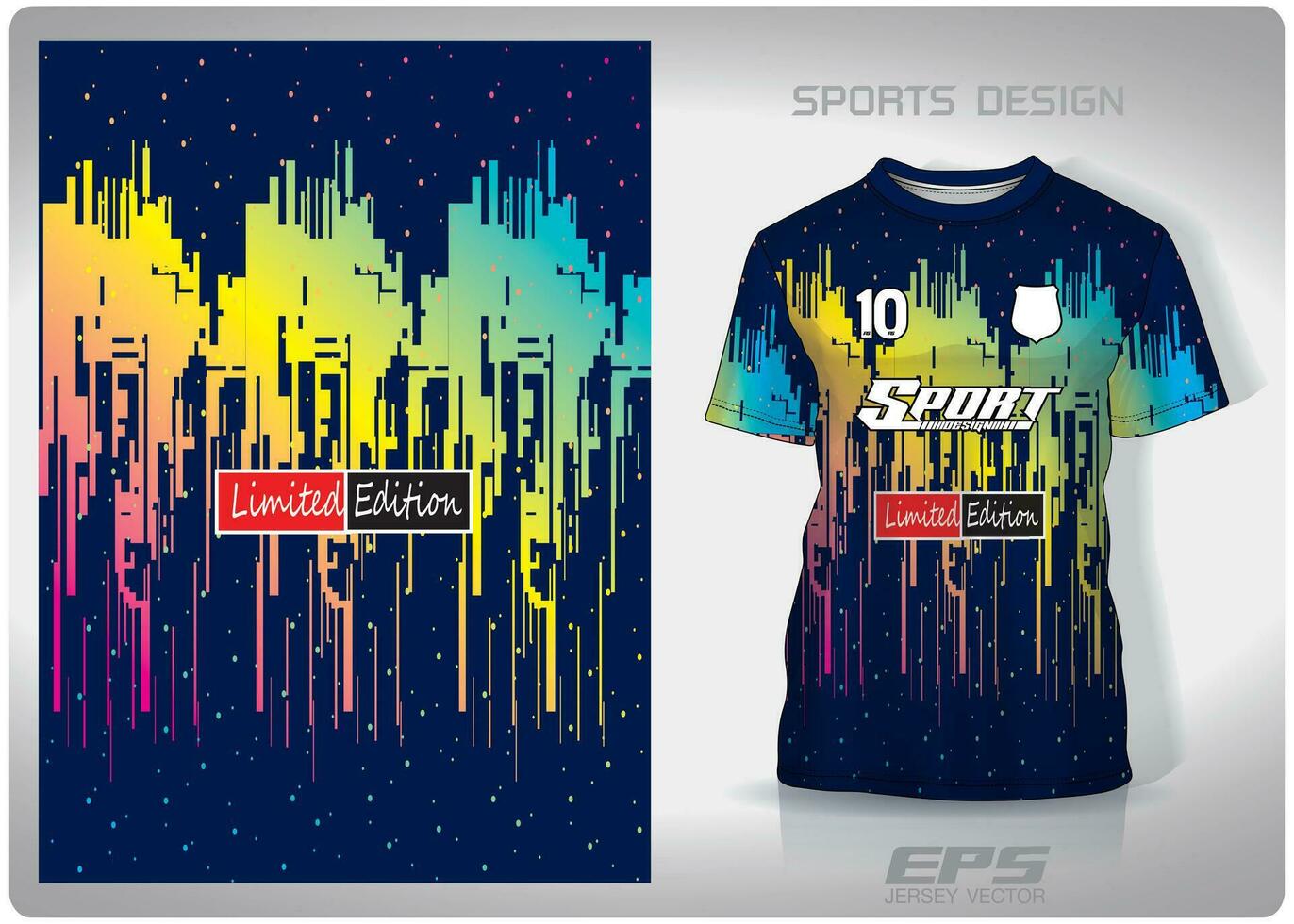 vetor Esportes camisa fundo imagem.a silhueta do a construção dentro a arco Iris céu padronizar projeto, ilustração, têxtil fundo para Esportes camiseta, futebol jérsei camisa