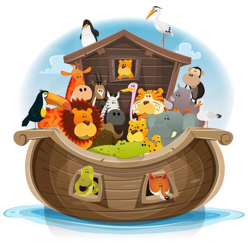 Arca de Noé com animais fofos vetor