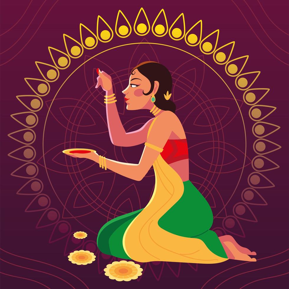 feliz bhai dooj e desenho de mulher indiana com design de vetor de tigela