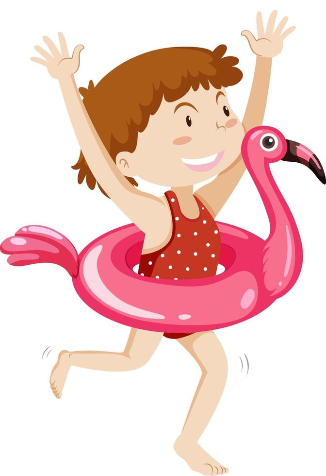 linda garota com anel de flamingos isolado vetor