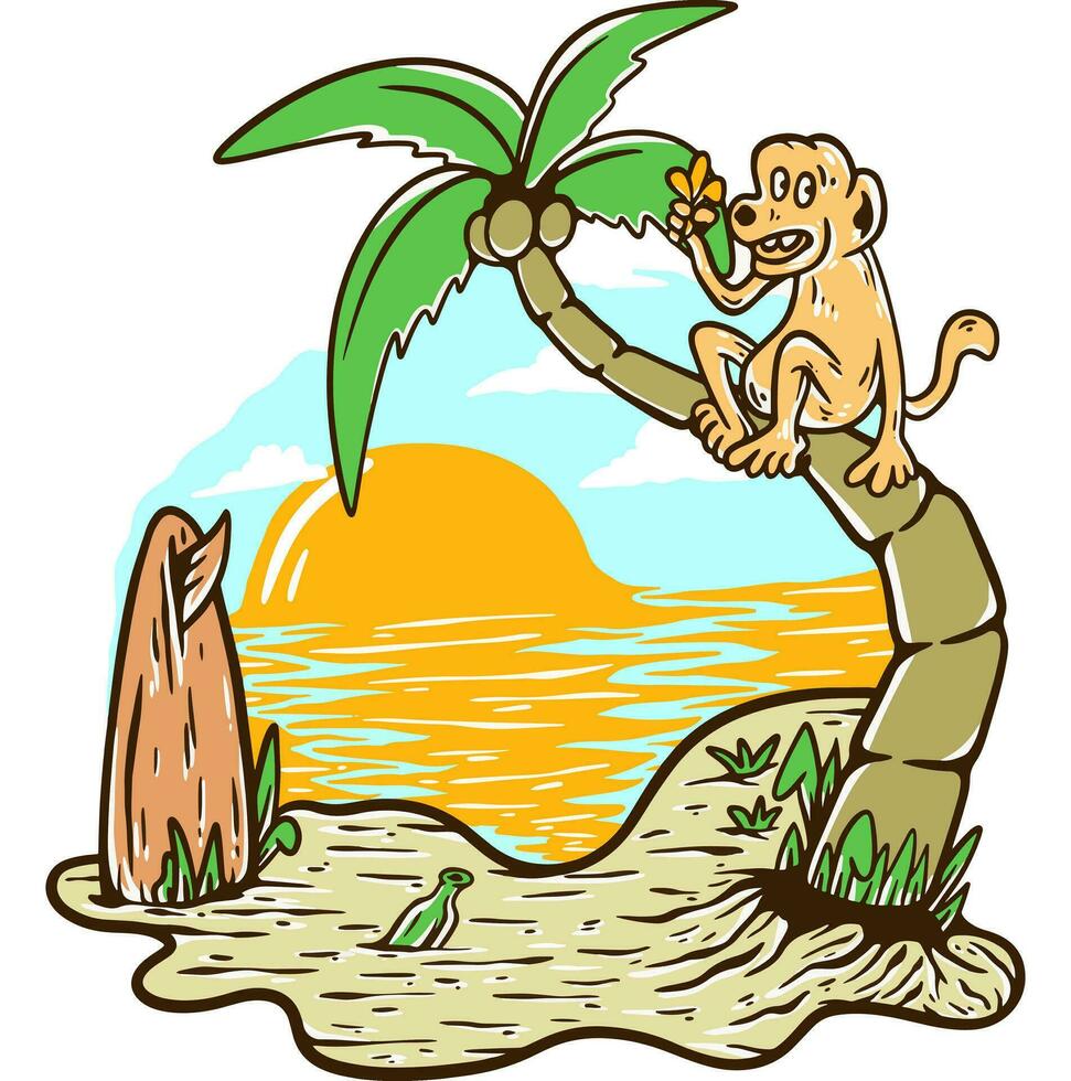 macaco de praia vibrações paraíso verão ilustração vetor