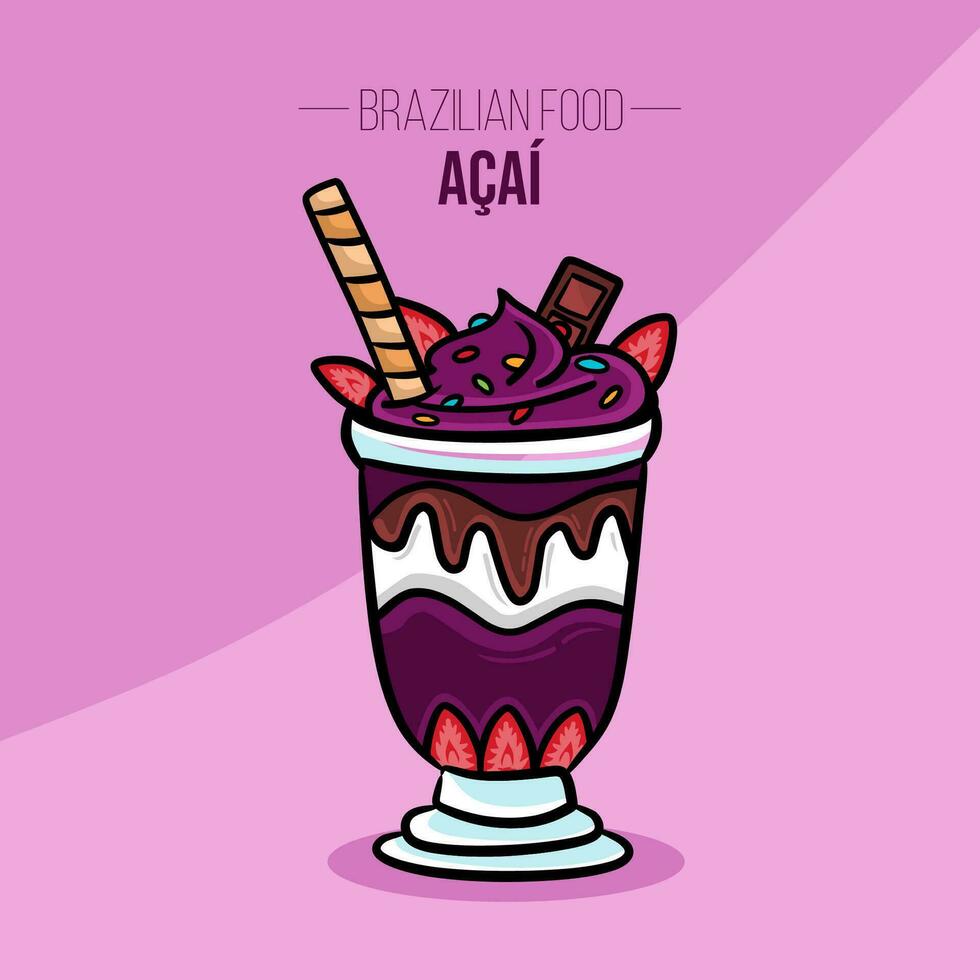 Açaí copo com frutas brasileiro Comida vetor