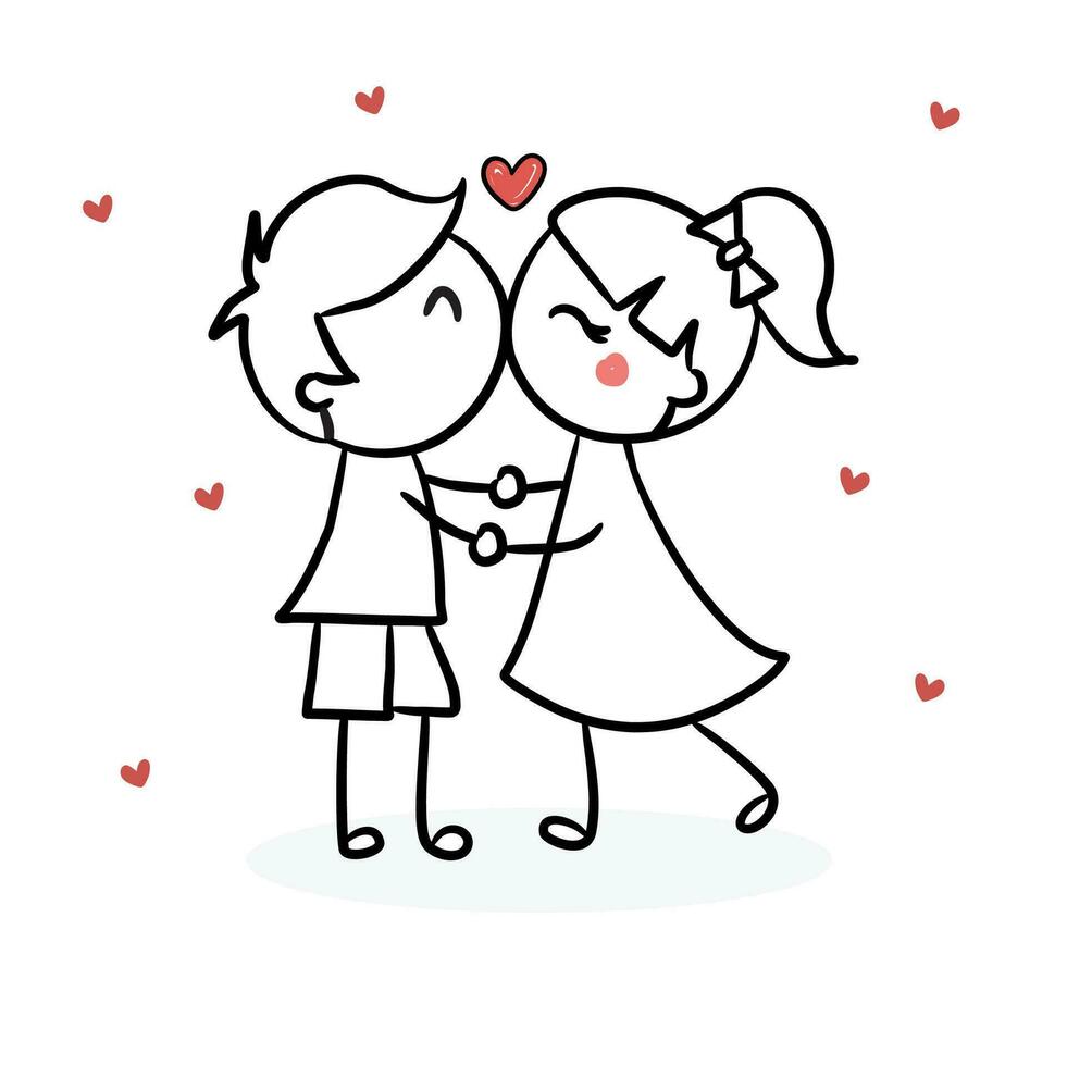 feliz casal ilustração fofa casal menina e Garoto casal dentro amor casal se beijando vetor