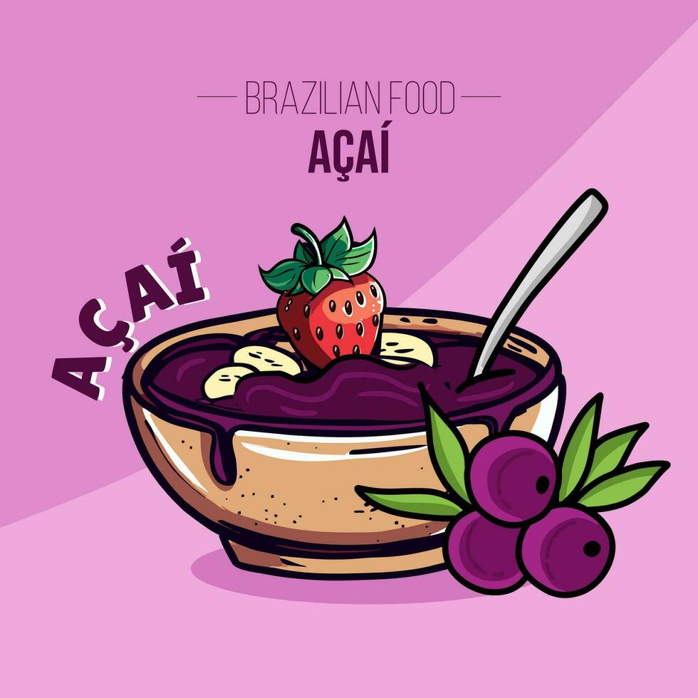 Açaí tigela com frutas brasileiro Comida vetor