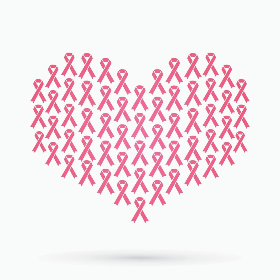 fita rosa de conscientização do câncer de mama em forma de coração vetor