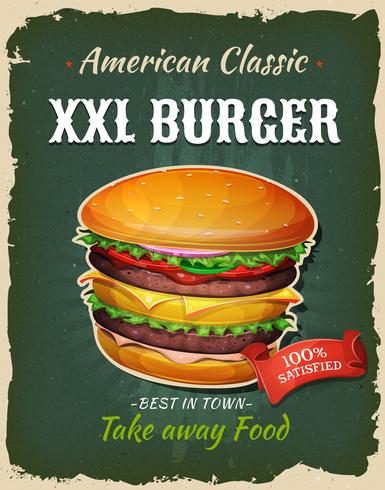 Poster retro do hamburguer do tamanho do fast food vetor