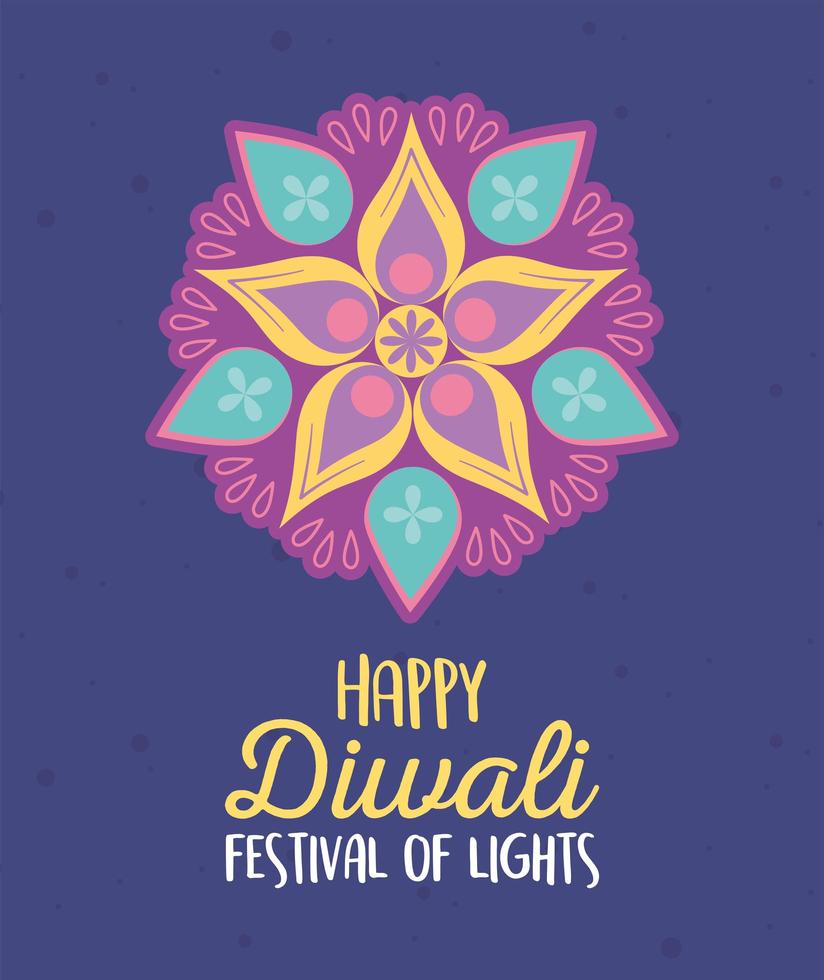 feliz festival de diwali, luzes do festival de decoração de flores de mandala, desenho vetorial vetor