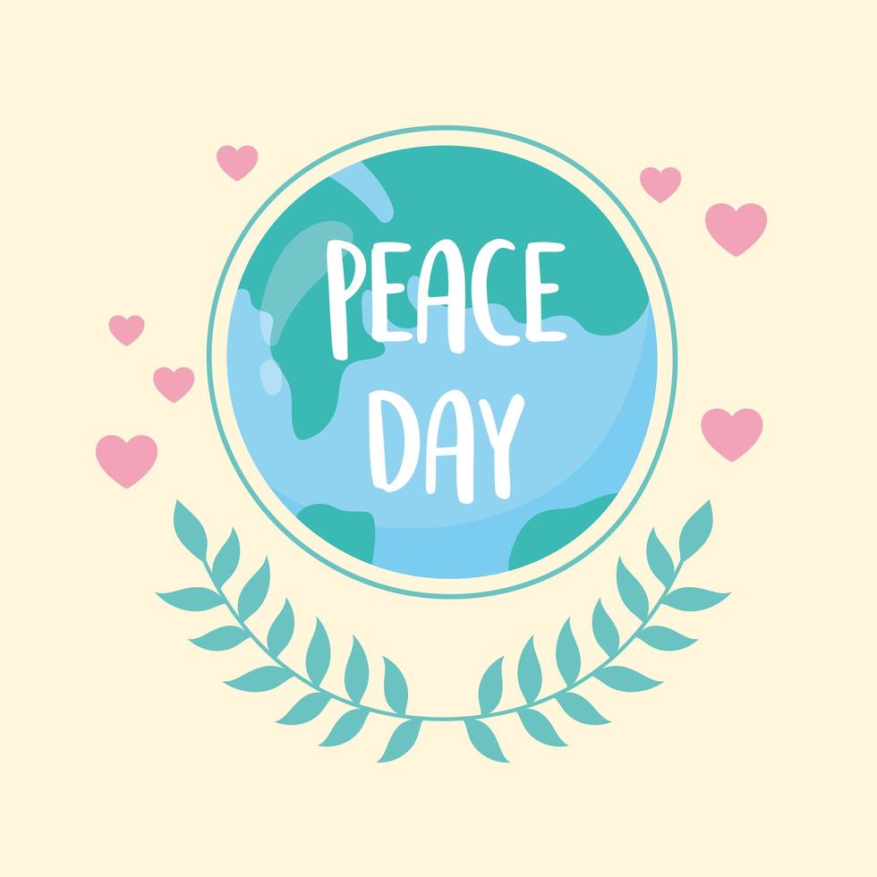 Mapa do mundo do Dia Internacional da Paz deixa corações e desenhos animados vetor