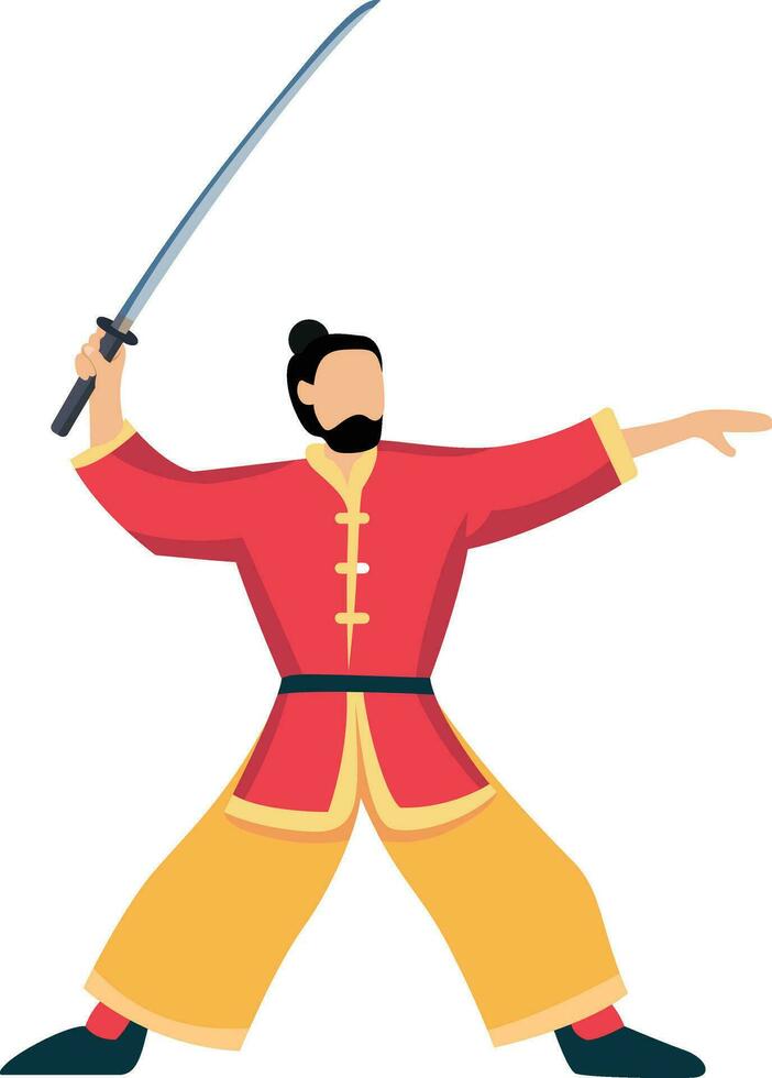 chinês wushu grande mestre vetor ilustração, chinês marcial artista com uma grandes espada estoque vetor imagem