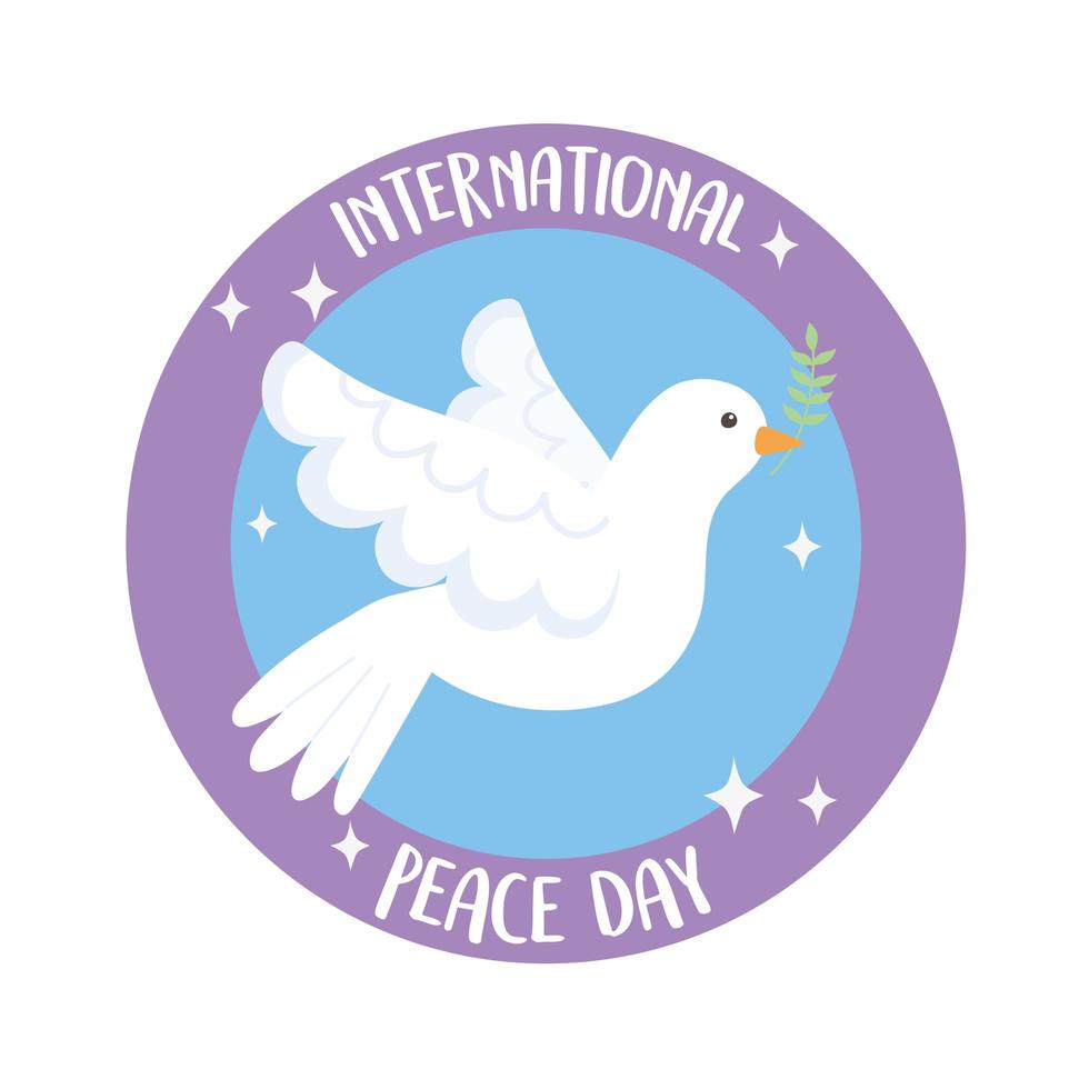 dia internacional da paz pomba com ramo de oliveira vetor