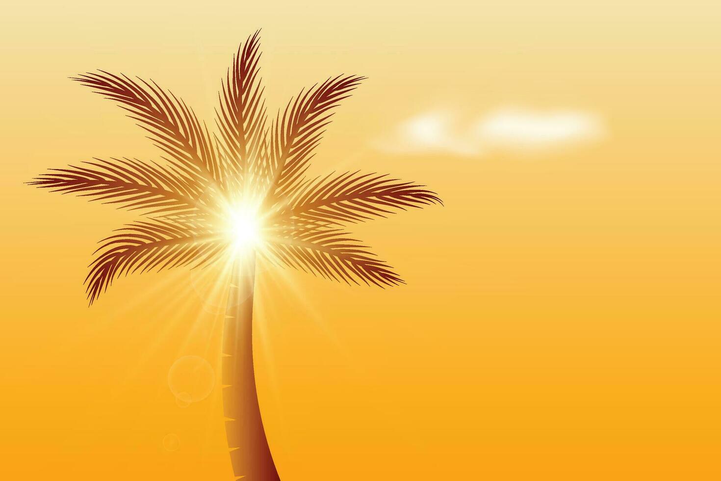 dourado Palma árvore com luz solar, Sol raio, e branco nuvens coleção para natural panorama ilustração Projeto vetor