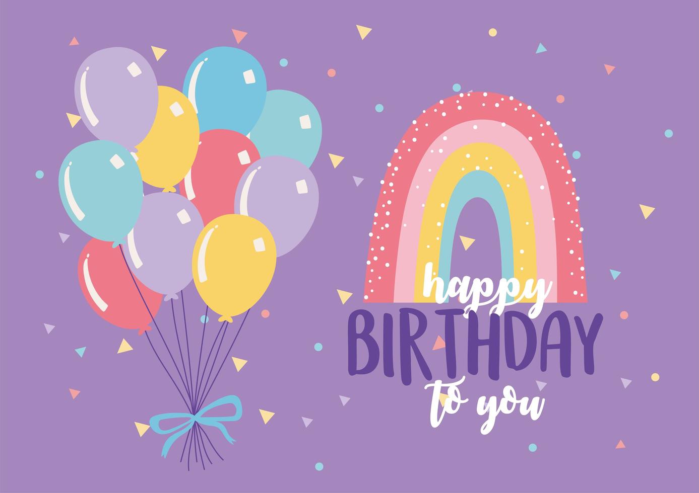 feliz aniversário, arco-íris e balões enfeite decoração festa de celebração vetor