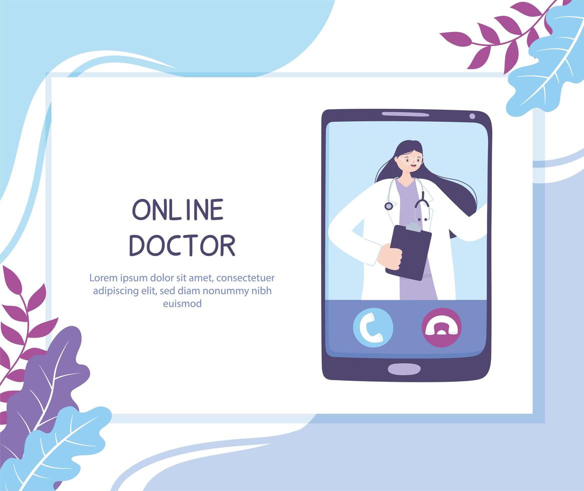 médico online, praticante de videochamada em um smartphone, aconselhamento médico ou serviço de consulta vetor