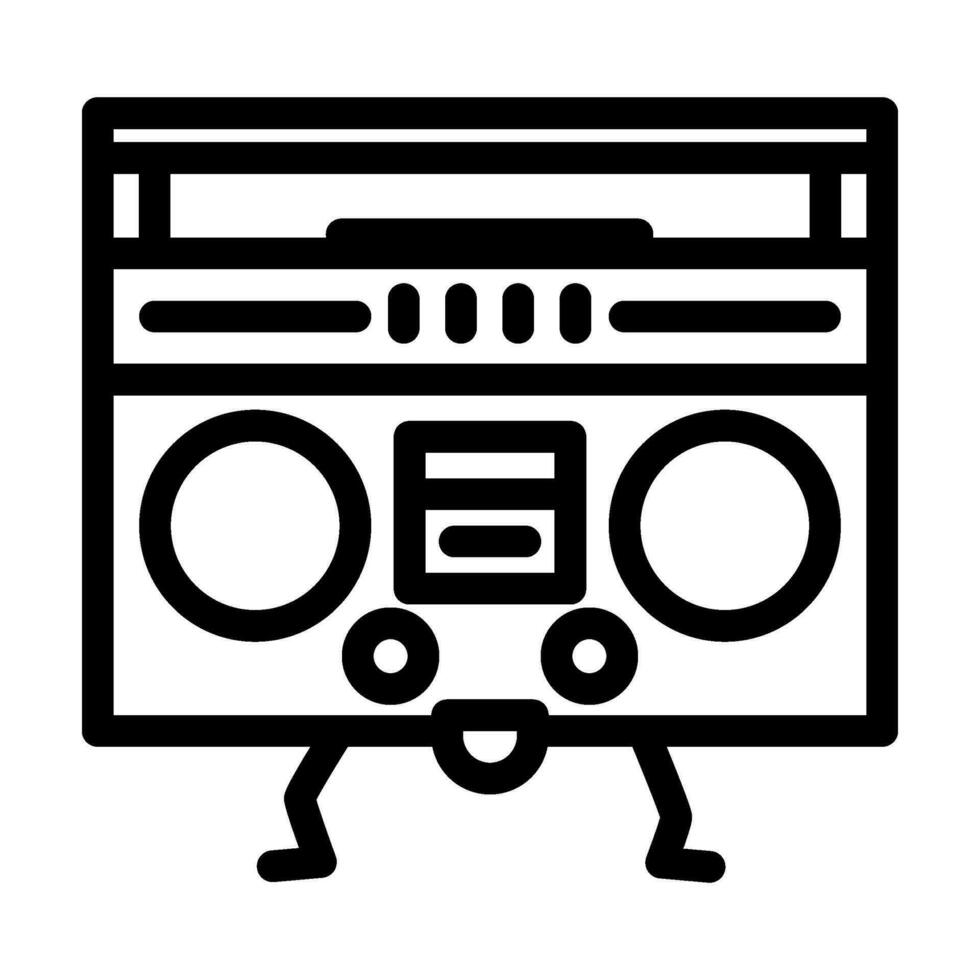 boombox personagem retro música linha ícone vetor ilustração