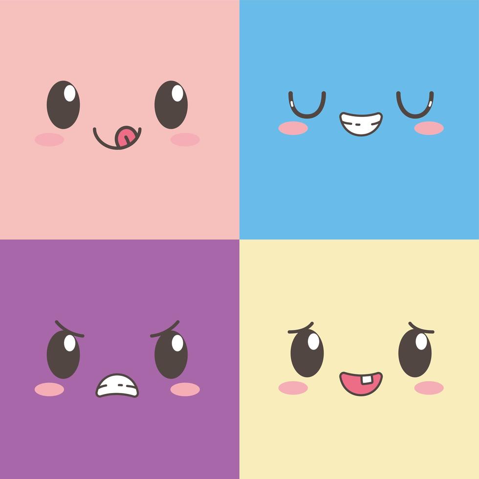 emoticon de expressão facial adorável kawaii conjunto de personagens de desenhos animados vetor