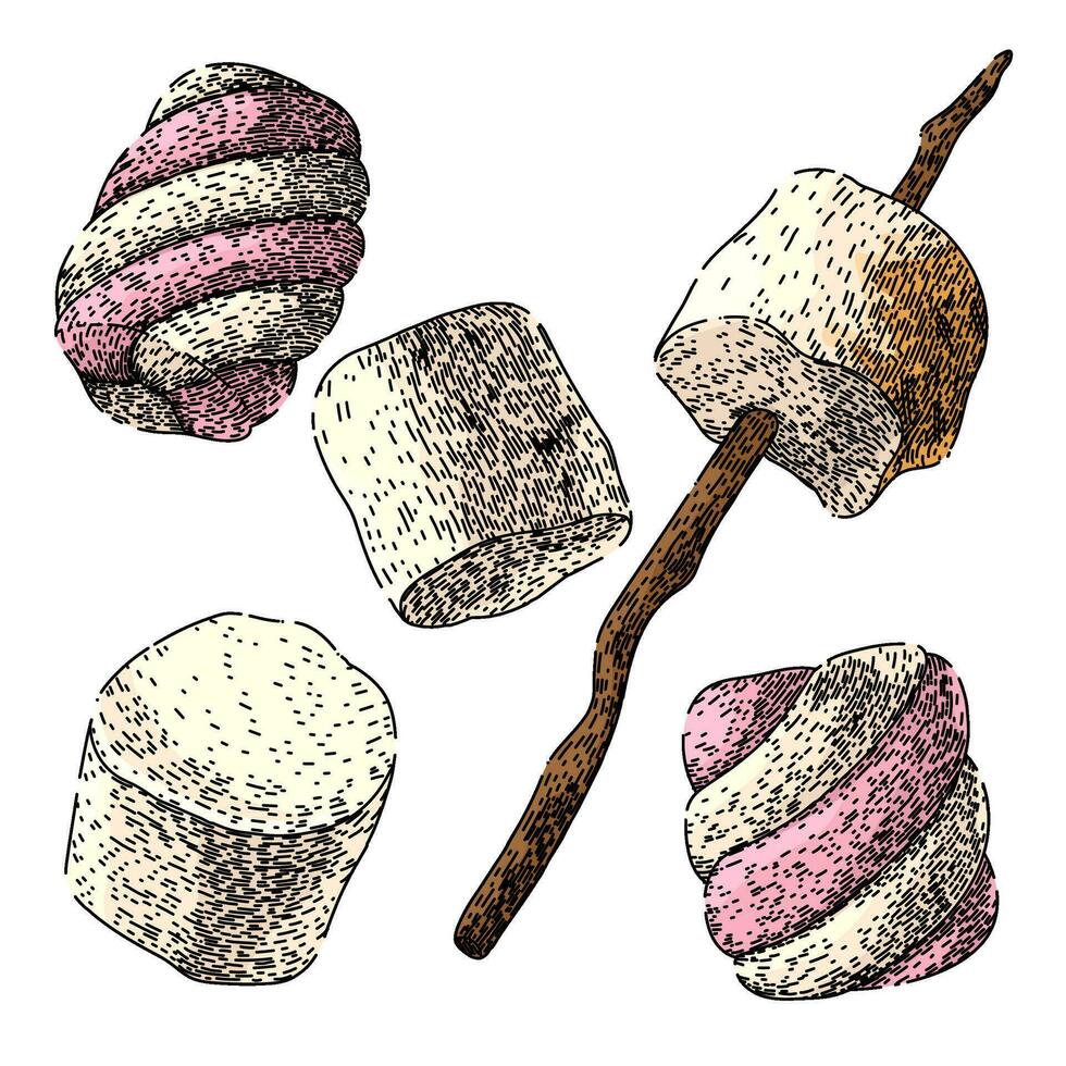 marshmallow doce conjunto esboço mão desenhado vetor