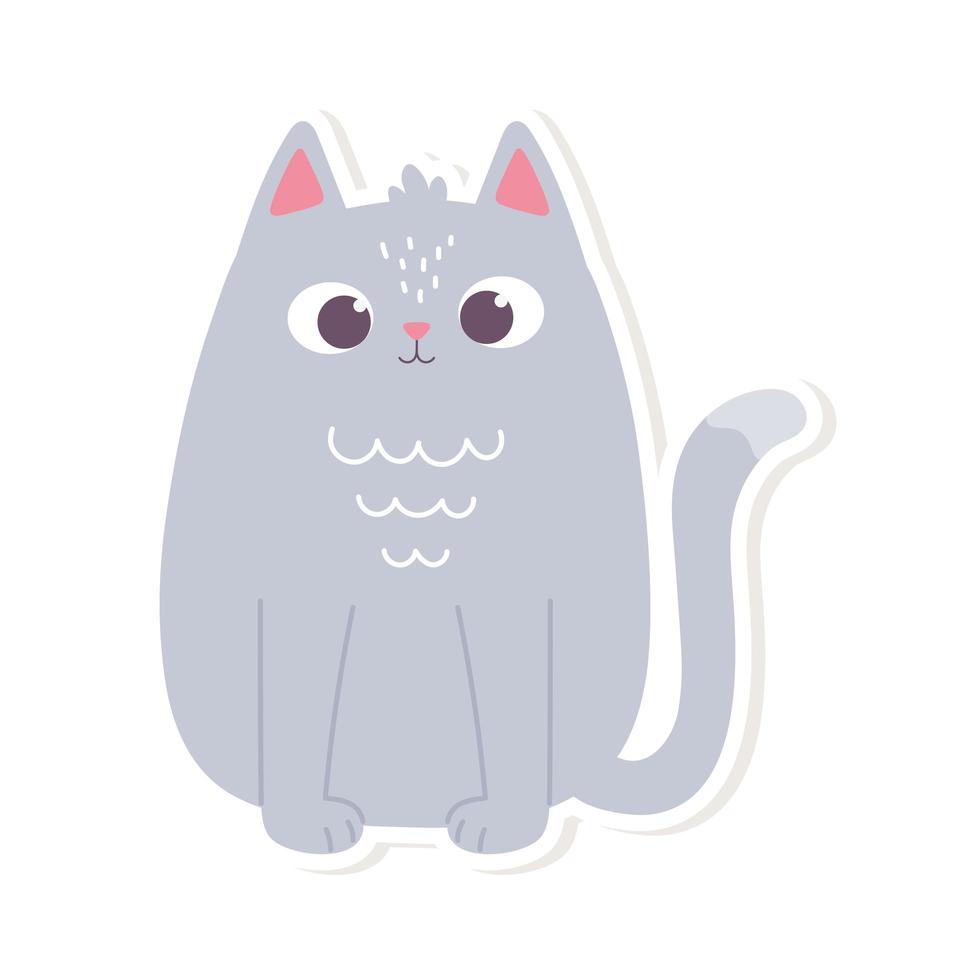 gato fofo animal de estimação decoração estilo desenho animado adesivo fundo branco vetor