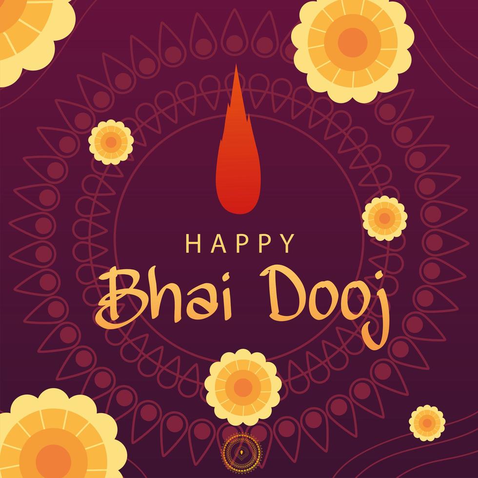 feliz bhai dooj com flores amarelas e desenho vetorial de gota bindi vetor