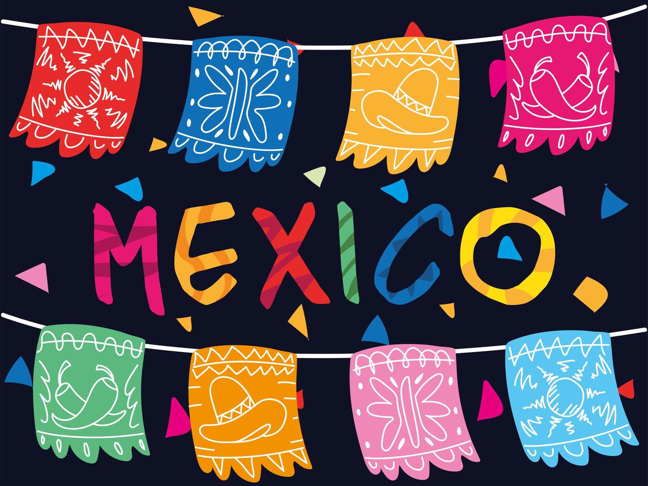 etiqueta mexicana com guirlanda decorativa mexicana vetor