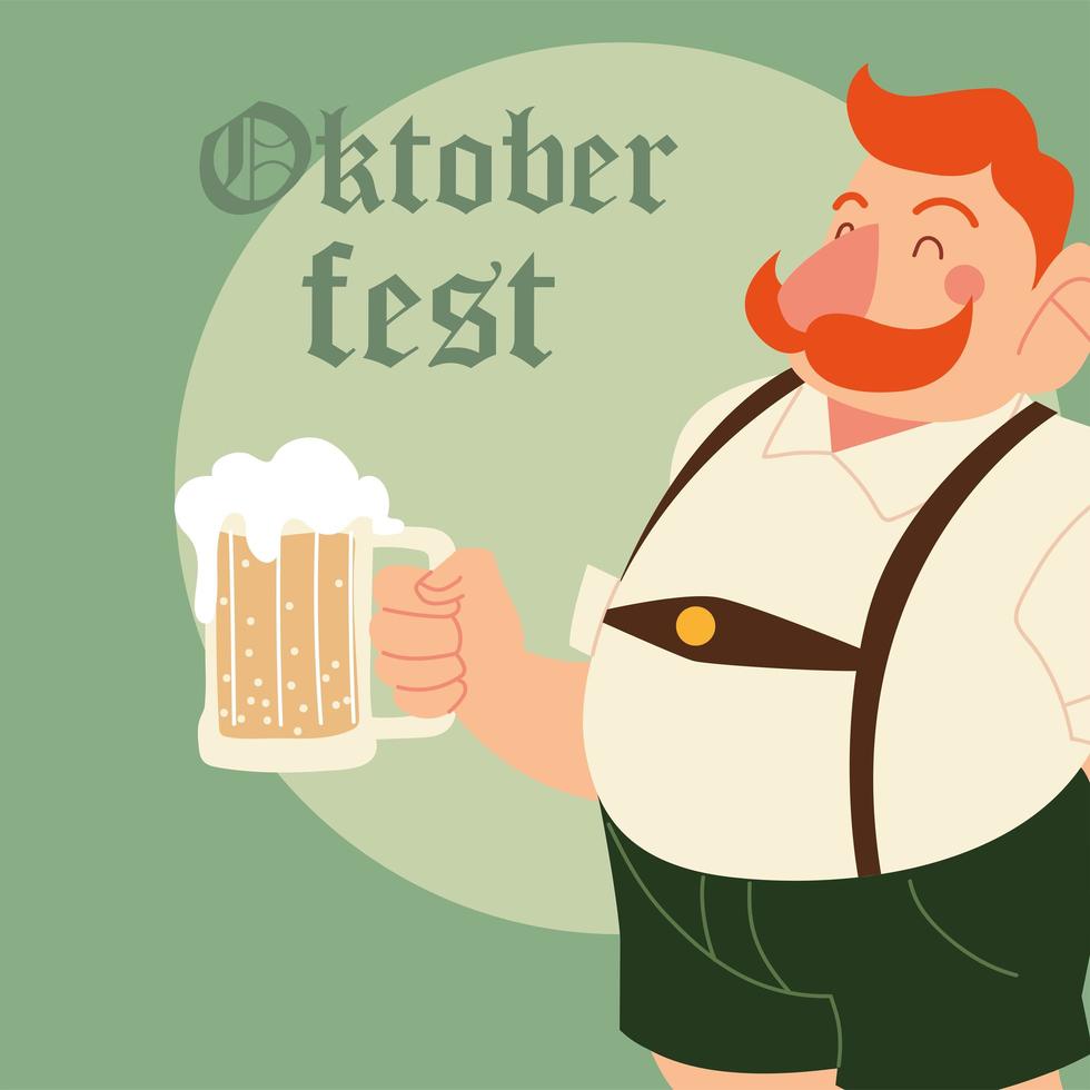 desenho de homem oktoberfest com design tradicional de pano e cerveja vetor