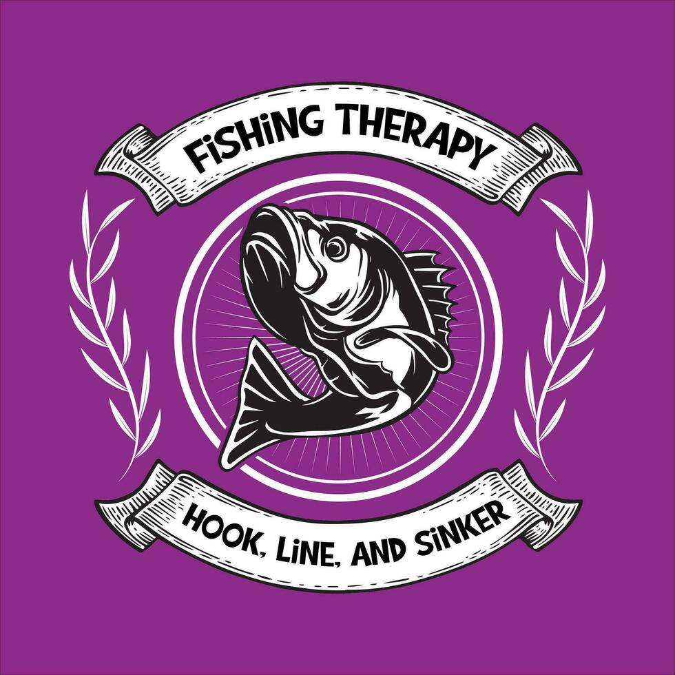 pescaria terapia gancho, linha, e chumbada camiseta Projeto. pescaria camiseta Projeto. vetor