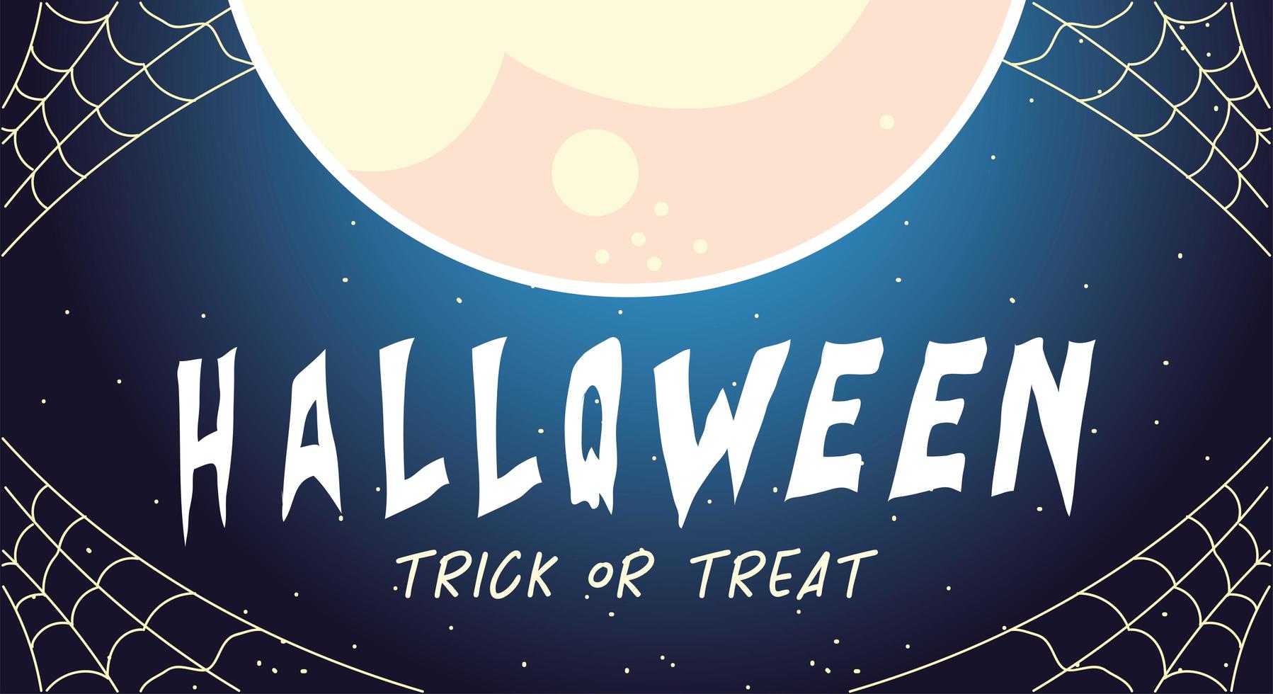 cartão de halloween com lua cheia, doce ou travessura vetor
