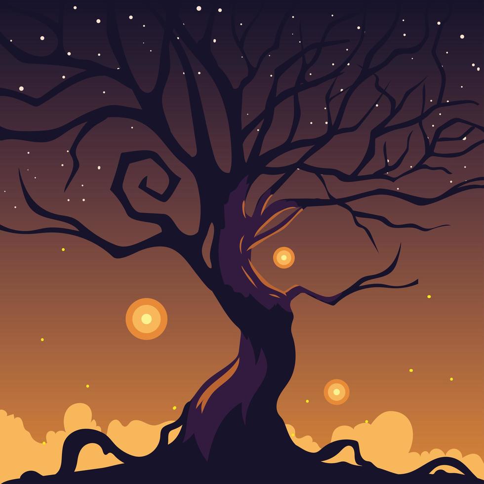 fundo de noite escura de halloween com uma árvore assustadora vetor