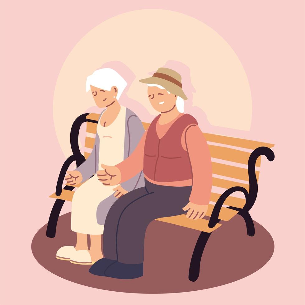 feliz dia dos avós, casal de idosos sentado ao ar livre vetor