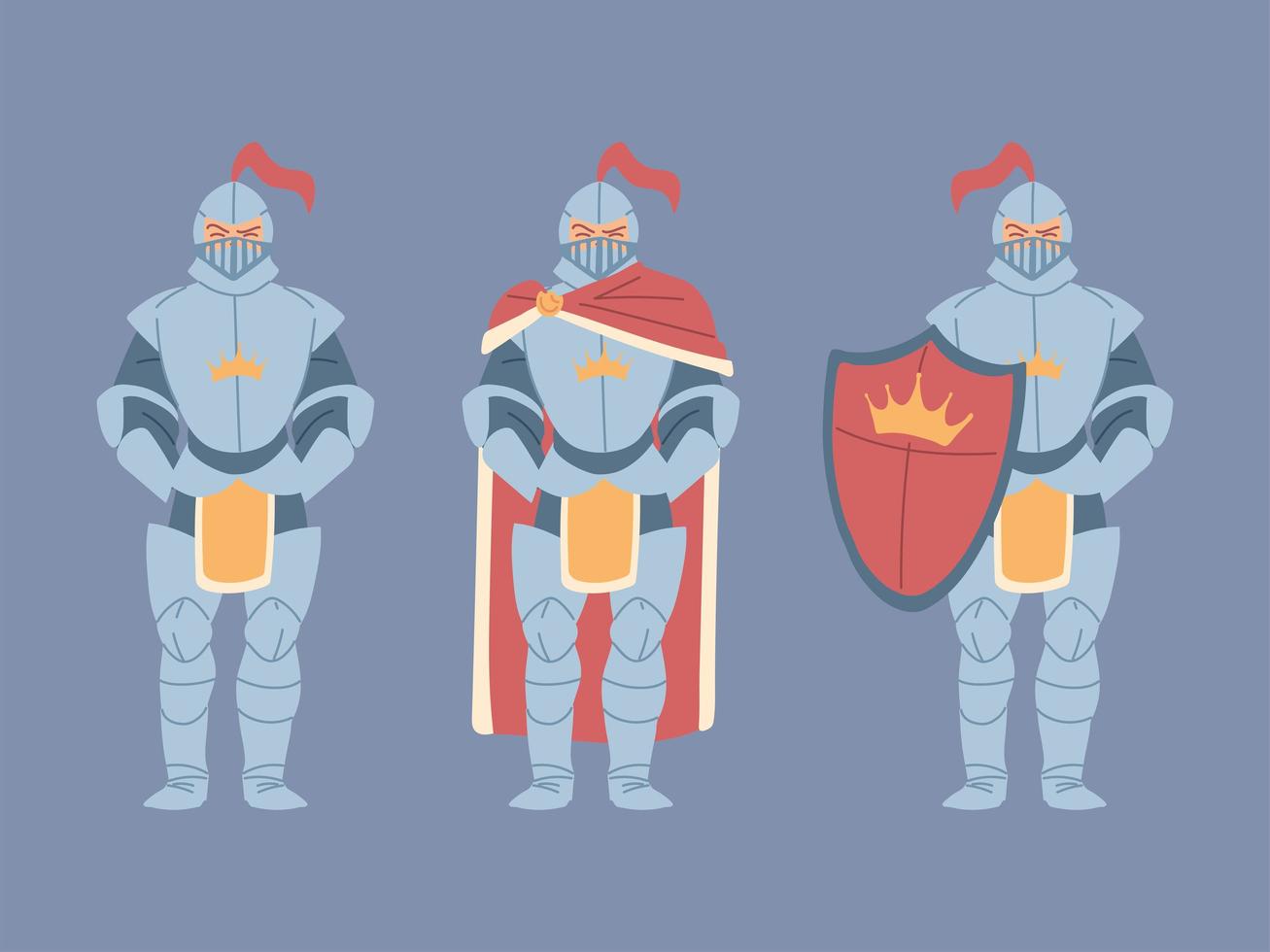 conjunto de cavaleiros medievais em armadura vetor