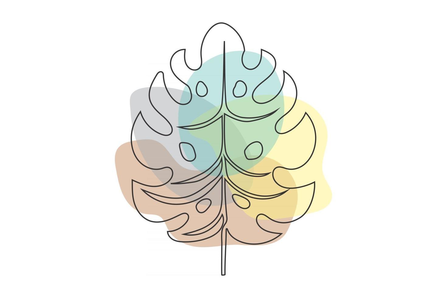 uma linha de desenho vetorial monstera folha e folhas de palmeira. arte moderna de linha única, contorno estético. perfeito para decoração de casa, como pôsteres, arte de parede, impressão de sacola ou camiseta, adesivo, capa para celular vetor