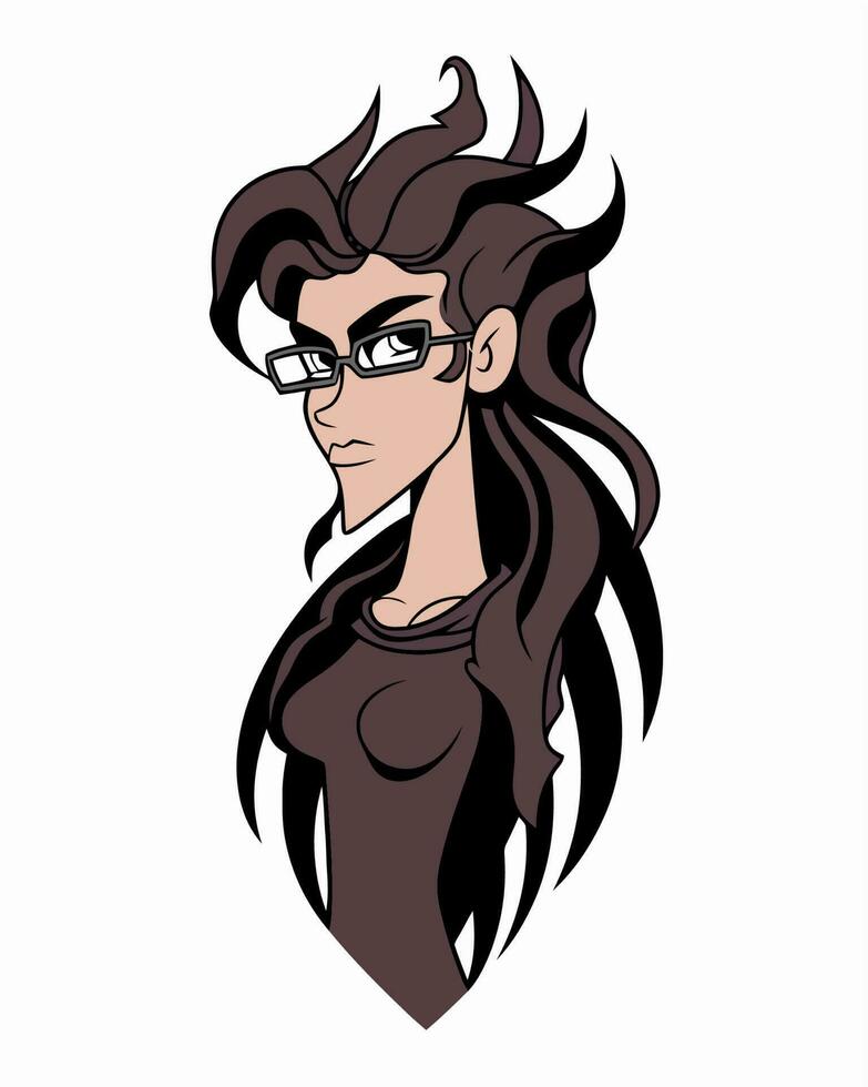 uma desenho animado menina com óculos e grandes cabelo vetor