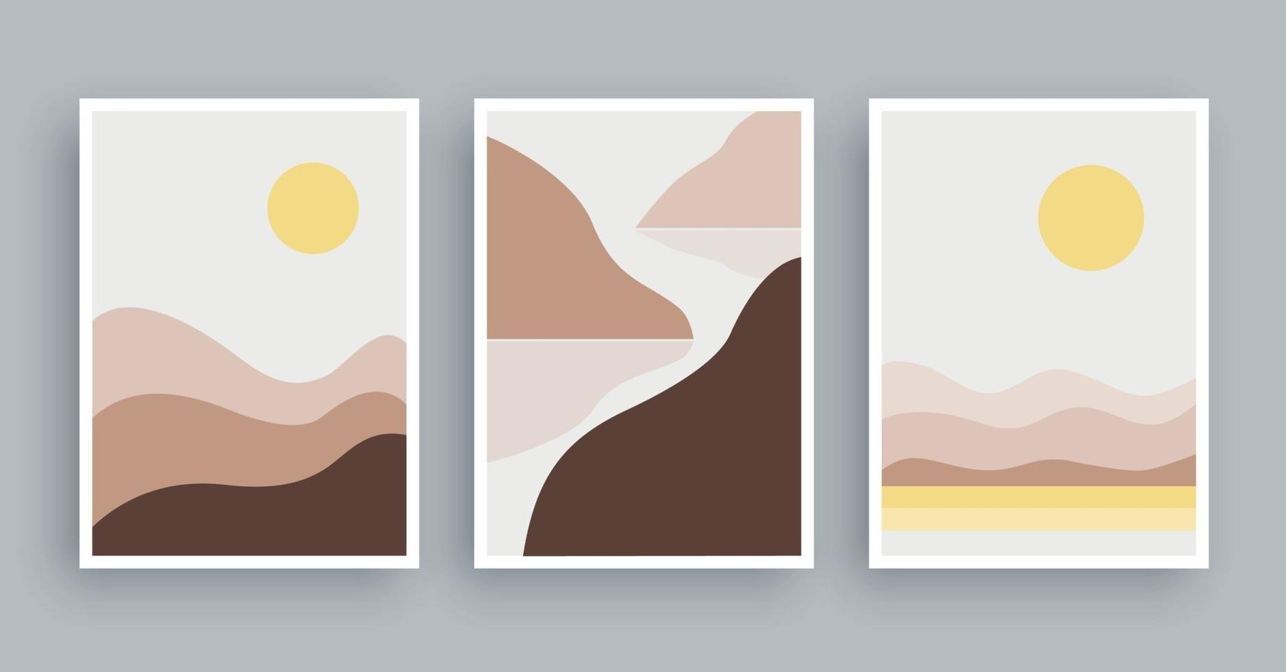 pinturas de arte de parede de montanhas de paisagens abstratas. elementos de forma minimalista desenhados à mão fundo. vetor