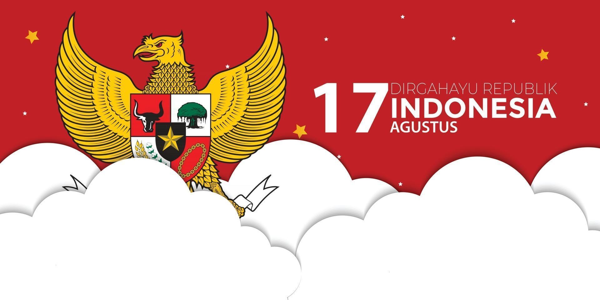 banner nuvem garuda do dia da independência da Indonésia vetor