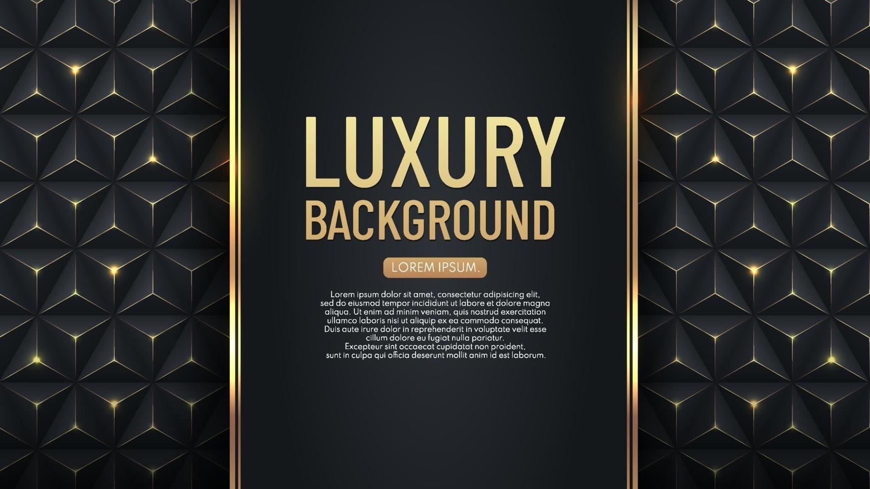 listra preta vertical de luxo com borda dourada no fundo geométrico escuro. banner de convite VIP. premium e elegante. vetor