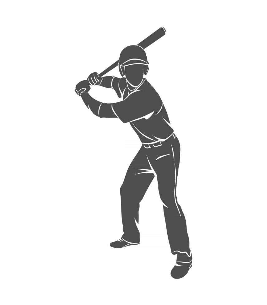 silhueta jogador de beisebol acertou a bola em um fundo branco. ilustração vetorial. vetor
