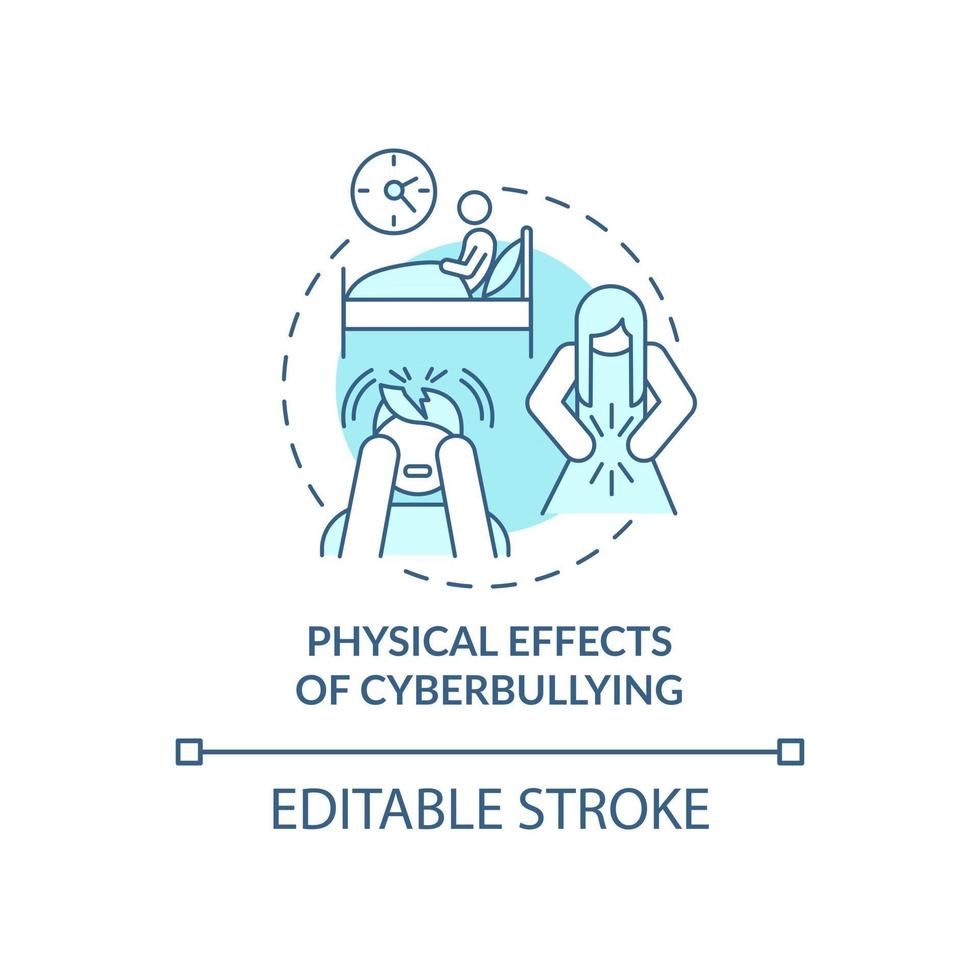 ícone do conceito de efeitos de cyberbullying físico. ilustração de linha fina de ideia de consequências negativas. eventos de vida estressantes. náusea, diarreia. desenho de cor rgb de contorno isolado de vetor. curso editável vetor