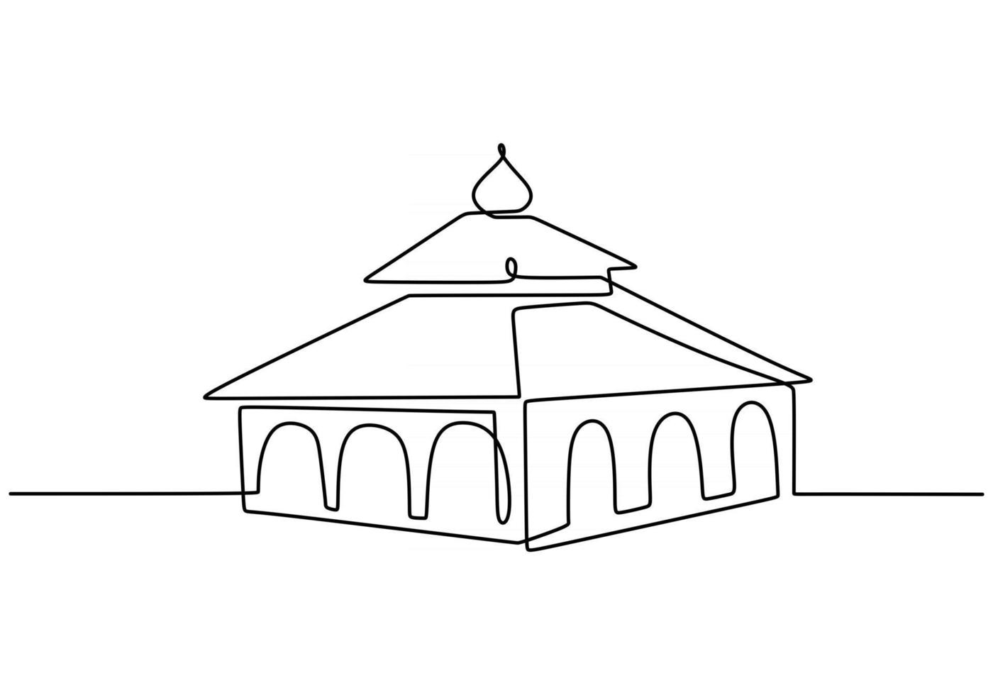 mesquita contínua uma linha desenho vetorial design minimalista. símbolo islâmico sinal isolado um fundo branco. vetor
