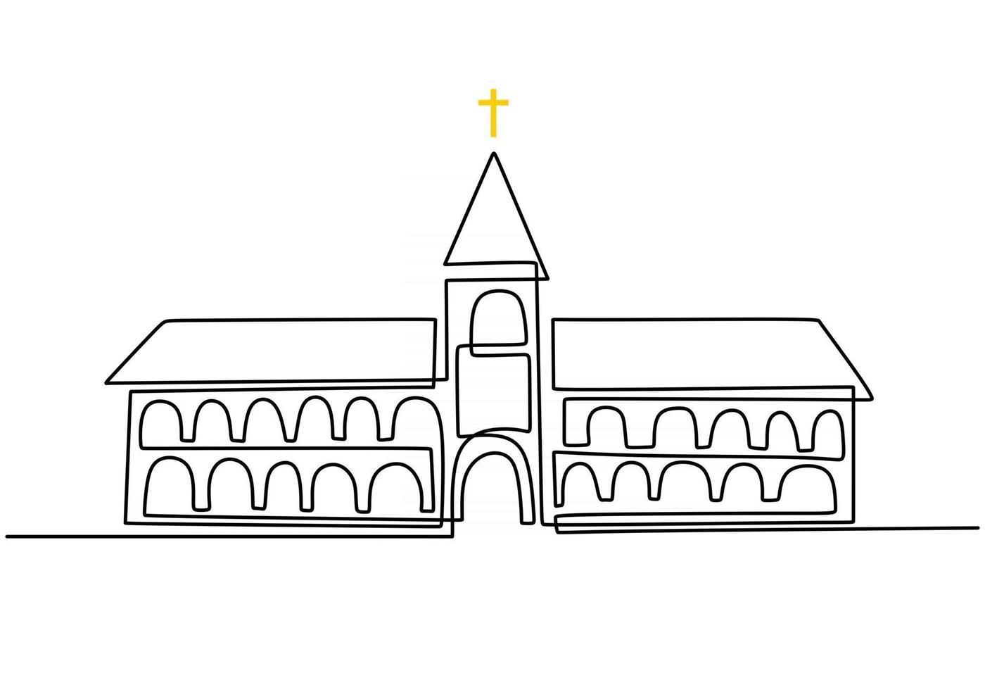 grande igreja contínua uma linha desenho vetorial design minimalista. o sinal do símbolo cristão isolou um fundo branco. vetor