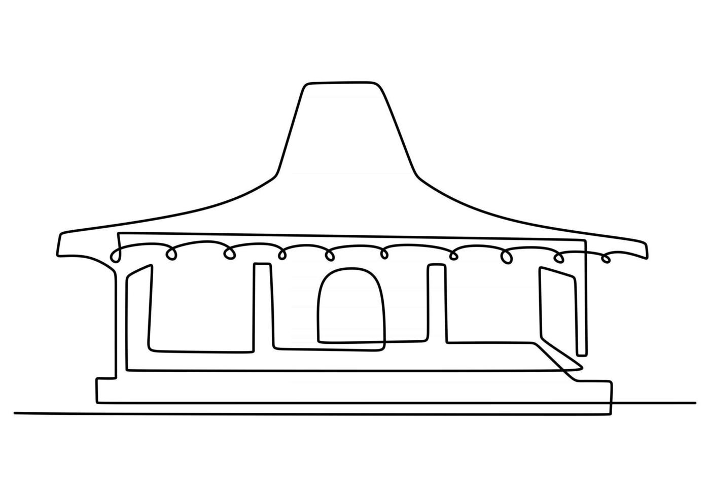 contínua uma linha de construção javanesa tradicional. casa clássica em linha única, isolada no fundo branco. vetor