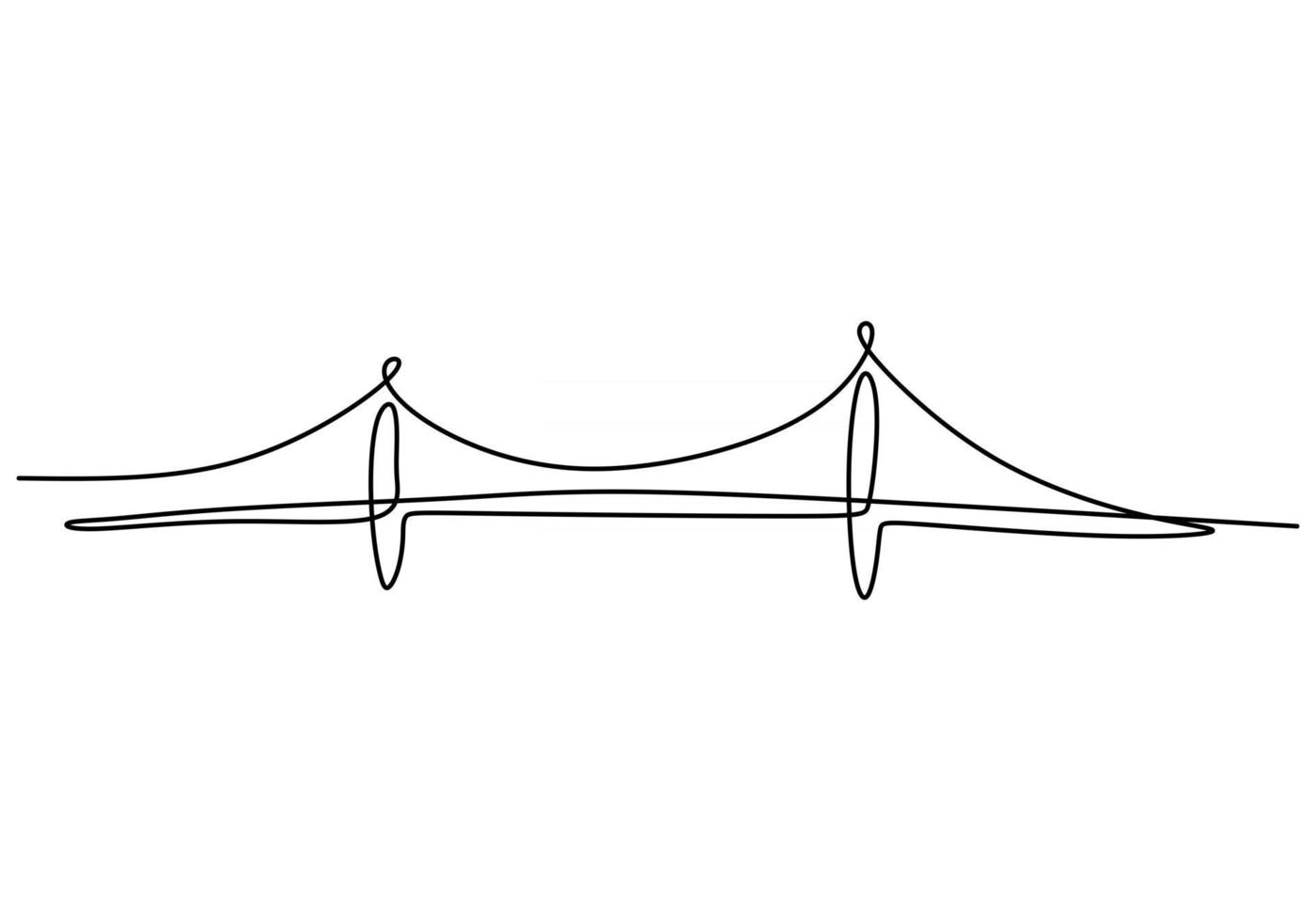 ponte gigante sobre o rio. contínua uma linha de projeto de desenho de ponte. estilo minimalista moderno simples, isolado no fundo branco. vetor