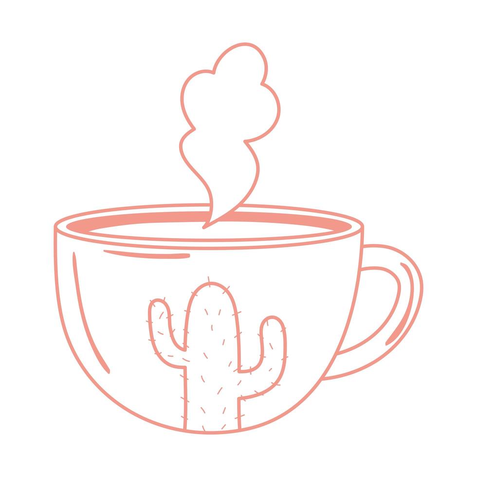 xícara de chá e café, bebida quente e ícone pintado de cacto com fundo branco vetor